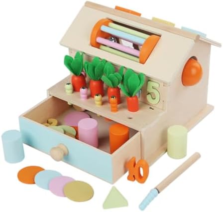 5-in-1 Montessori Activity Cube, Pull Carrot, Coin Drop & Shape Matching Sensory Box by Unknown