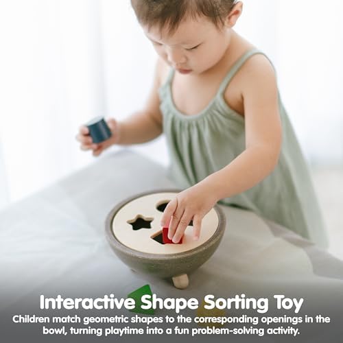 PlanToys® Wooden Sorting Bowl, Montessori Kids Shape Sorter Toy Set Play - Image 5