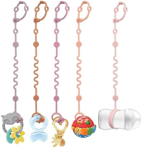 LittleHugs Toy Straps for Baby, 5pcs Adjustable Toy Holder for Stroller Accessories, Silicone Tether Pacifier Clip, No Throw Travel Essential Leash for High Chair, Car Seat (Girl-5 Pack) by LittleHugs