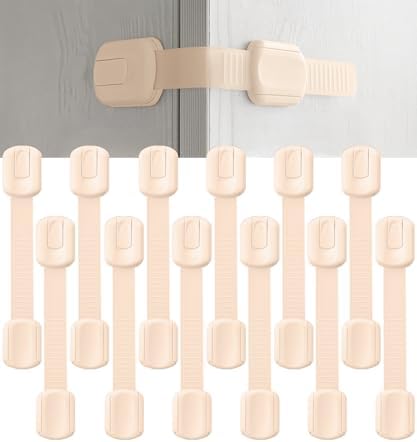 Bate- Child Safety Strap Locks, 12 Pack, Baby Locks for Cabinets, Drawers, Kitchen, Toilet, Furniture, Fridge, Multi-Purpose, Easy Install with Quick 3M Adhesive for Childproofing by BatesChoice