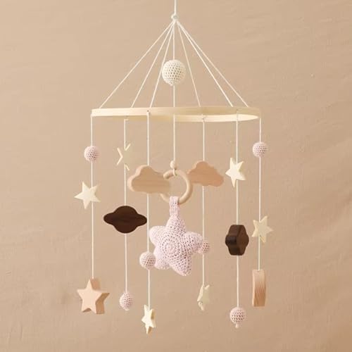 Wooden Bed Bell Crib Mobile with Music Box – Soft Felt Cartoon Bear Hanging Rattle Toy for Nursery Decor, Handcrafted Montessori-Inspired Crib Mobile (Grey) by Jessruly