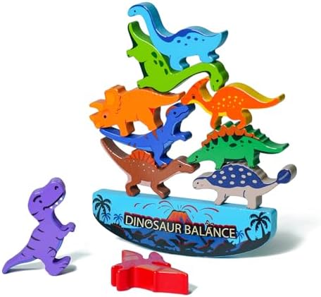 LiKee Wooden Stacking Dinosaur Toys for Kids 3-5 Montessori Toys for 3 4 5 6 7 8 Year Old Boys Girls Christmas Birthday Gifts for Kid Ages 4-8 Balance Competition Game for Family Stocking Stuffers by LiKee