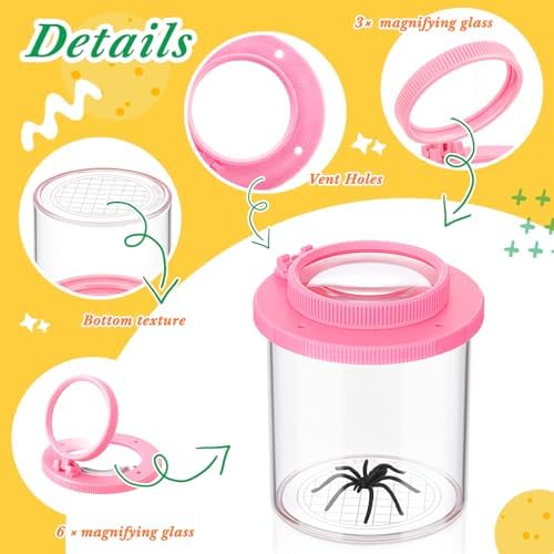 Skylety 2 Pieces Bug Jars Insect Viewer Catcher Bug Magnifying Insect Cage Container for Kids Children Science Nature Exploration Tool (Pink) - Image 3