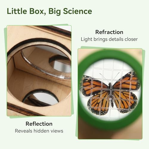 Wooden Bug Catcher for Kids, Tri-View Bug Viewer Kit, Top & Bottom Magnifiers, Insect Observation Container with Tweezers, Ruler & 10 Insect Cards, STEM Outdoor Explorer Toy - Image 3
