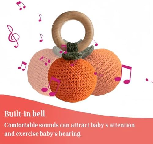 Wooden Baby Rattle Toys Stuffed Crochet Rattle with Teether Ring for Newborn Babies Fruit Wooden Teether Toy Infant Toddler Handcrafted Crochet Rattles Cute Shower Gifts for Boy and Girls - Image 5