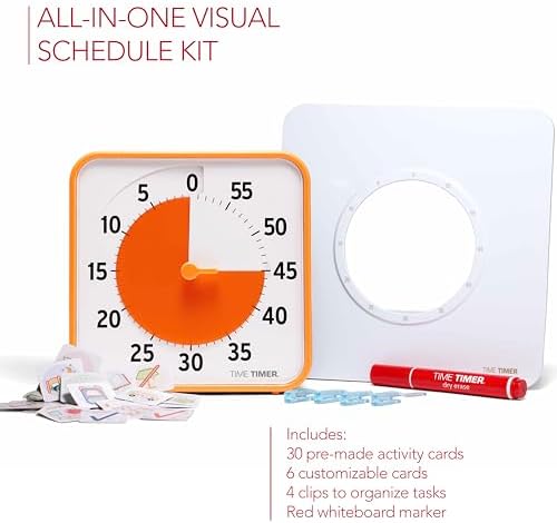 TIME TIMER Visual Schedule Package - 8-inch 60 Minute Visual Routine Timer with Dry Erase Board, PECS Cards, and Whiteboard Marker - for Kids Desk, Classroom, Home, and Routines (Orange) - Image 2