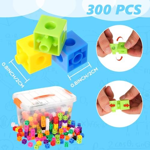 Jenaai 300 Pcs Linking Cubes with Storage Box, Colorful 2cm Math Counting Blocks, Stem Classroom Manipulatives, Back to School Gifts for Preschool Homeschool Teacher Kids(Orange) - Image 2
