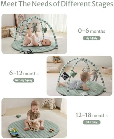 Blissful Diary Baby Play Gym Mat, Play Mat Activity Mat with 6 Detachable Toys for Stage-Based Sensory & Motor Skill Development, Easy to Install & Clean, Baby Essentials Gift, Sage Green - Image 5