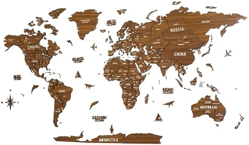 Colorfull Worlds, Multilayer 3D Wooden World Map, Travel Map States and Capitals, Wall Decor For New House, Gift For Travelers, Office Decor, Birthday Present, Living Room Decoration (XL, Light Brown) by ColorfullWorlds