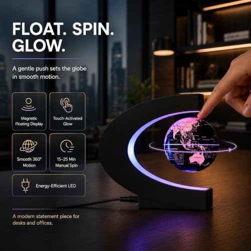 Magnetic Levitating Globe with 7-Color LED Lights, 360° Rotating Floating World Map Lamp, STEM Educational Night Light for Geography Learning, Cool Desk Decor & Unique Gift for Kids & Adults - Image 2