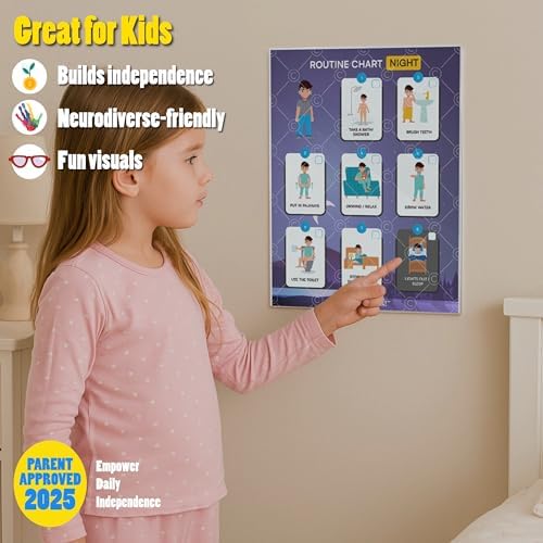 Night Routine Chart for Kids – Step-by-Step Visual Schedule (9x12 Laminated) | Self-Care Educational Chart for Children, Special Needs & Autism – Bedtime Routine Support – English - Image 4