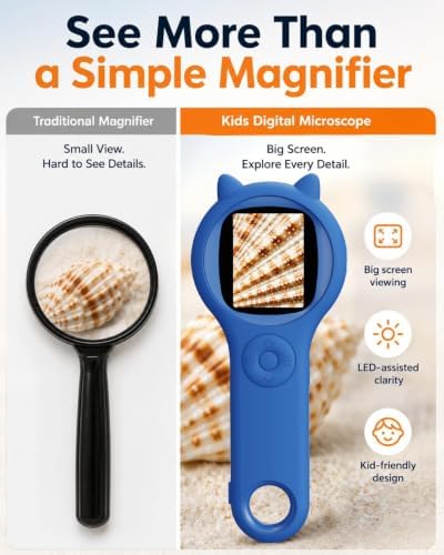 Kids Digital Microscope for Boys, 500X Handheld Pocket Microscope with 2" IPS Screen, Adventure STEM Toy for Travel, Camping & School Projects Age 5-12 (Dark Blue) - Image 2