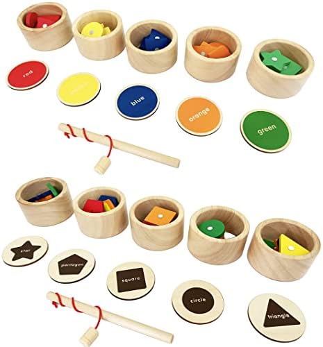 Dailyfunn Montessori Toy Wooden Sorting Cup&Fishing Game 2-in-1 Colors Shapes Sorting Matching Learning Toys for Toddlers 1-3 Year Old - Image 6