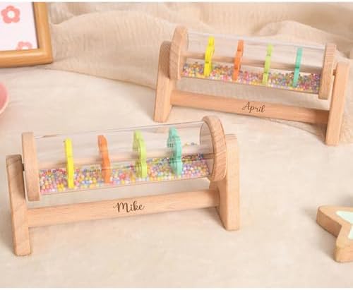 Custom Engraved Wooden Baby Rattle, Personalized Baby Rain Stick Rattle, Engraved RattleRainbow Hourglass Rattle, Gift for Kids - Image 5