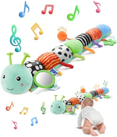 AWOTOY Baby Toys Sensory Music Caterpillar Stuffed Animals Infant Toys,Blue by AWOTOY