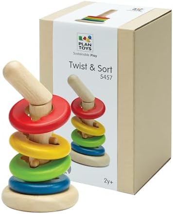 PlanToys® Twist & Sort Wooden Stacking Toy for Toddlers Ages 2+ Montessori by PlanToys