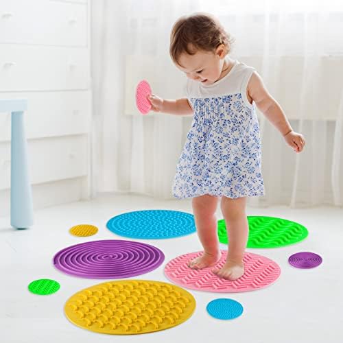 Lenwen 10 Pcs Sensory Mat Discs Sensory Stepping Circles Pads Textured Tactile Toys Stimulation for Calming Play and Early Learning Kids Matching Game Disorder Children ADHD(Candy Color) - Image 5
