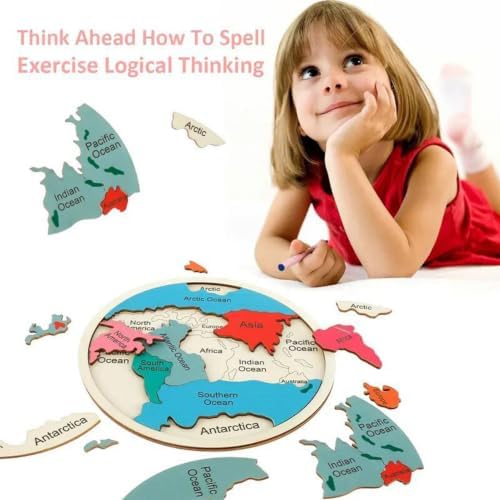 Map Puzzle - Wood Continents Shape Matching Toy,Colorful Geography Jigsaw Puzzles for Kids Children Boys Preschool Kindergarten Home Playroom - Image 5