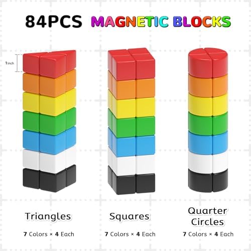 Hiwawind 84pcs Magnetic Blocks,Toys for 3 Year Old Boys & Girls, Sensory Toys for Kids with Autism, STEM Preschool Montessori Toys for Toddlers 3-5, Christmas Toys Birthday Gifts for Grandkids - Image 2