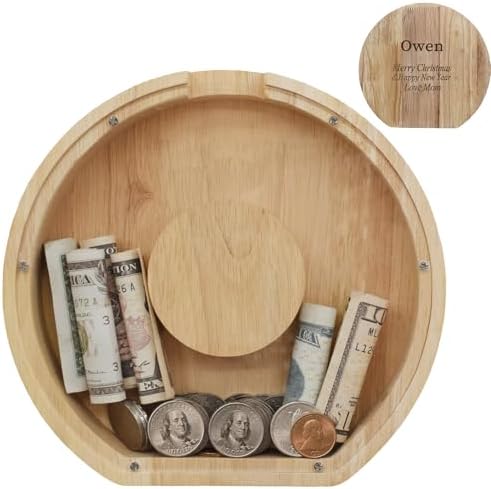 Wooden Letter Piggy Bank for Kids Boys Girls,Personalized Piggy Bank (Laser Engraving),A-Z Letters Coin Bank Money Box Customized Name, for Family Christmas Birthday Gift (O) by FINDAMAZE