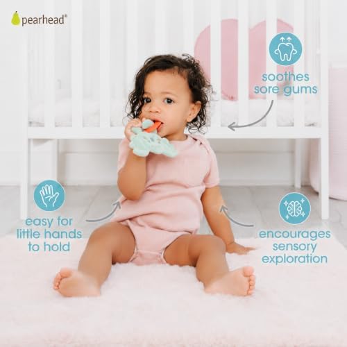 Pearhead Dinosaur Baby Teether, Silicone Teething Ring, BPA Free - Image 4