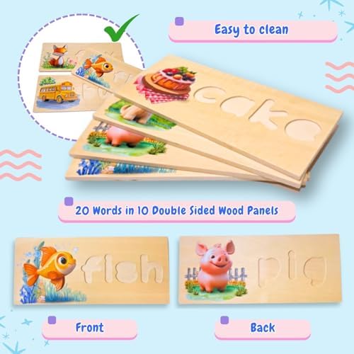 See and Spell Learning Toy – Wooden Spelling Puzzle Game for Kids Ages 3 4 5 6, CVC Word Builder, Educational Spelling Toys & Phonics Puzzle for Early Reading & Letter Recognition - Image 4