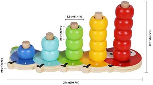 TOWO Wooden Stacking Rings Toy, Caterpillar Counting Ring Stacker - Image 4