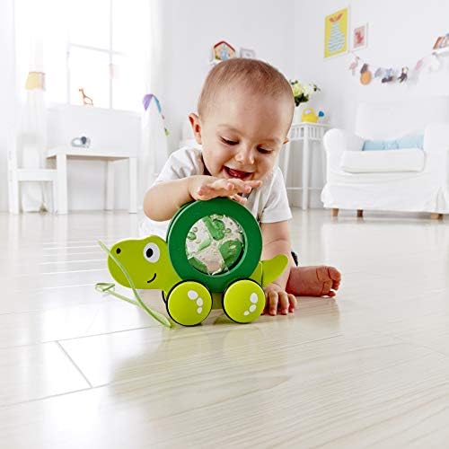 Hape Tito Pull Along | Wooden Turtle with Swirling Shell Pull Toddler Toy, Green - Image 3