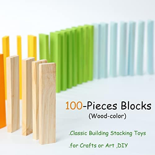 100pcs Classic Wooden Building Blocks Set,Solid STEM Building Toys for Kids, Preschool Learning Montessori Toys for Toddlers, Boys & Girls Birthday Gift (Log Color) - Image 2