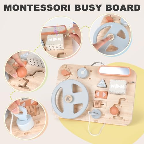 Vanplay Montessori Busy Board for Toddlers - Wooden Montessori Toys, Aesthetic Sensory Activity for Fine Motor Skills, Travel Busy Board Educational Sensory Toys for Boys and Girls - Image 3