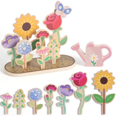 WOODENFUN Wooden Pretend Play Toy for Kids,Flower Plants Garden Playset by WOODENFUN