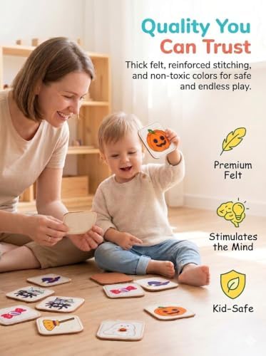 Felt Matching Game for Toddlers, Halloween Montessori Toys Travel Toys for 1-3 Memory Flash Cards for 2 3 Year Old, Soft Safe Preschool Educational Gifts for Boys Girls - Image 2