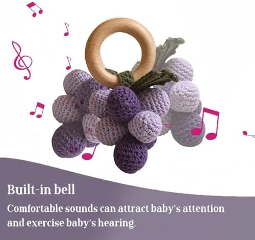 Wooden Baby Rattle Toys Stuffed Crochet Rattle with Teether Ring for Newborn Babies Fruit Wooden Teether Toy Infant Toddler Handcrafted Crochet Rattles Cute Shower Gifts for Boy and Girls - Image 5