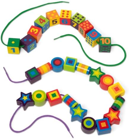 Melissa & Doug Deluxe Wooden Lacing Beads - Educational Activity with 27 Beads and 2 Laces - Image 3