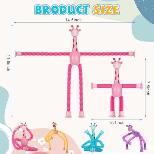 XONTEUS 4 Pcs Pop Tubes Giraffe Travel Airplane Road Trip Car Activities Essential,Telescopic Suction Cup Sensory Toys,Screen-Free Activity for Toddler,Stocking Stuffers for Kids - Image 3