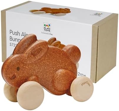 PlanToys® Brown Push Along Bunny Wooden Montessori Movement Toy for Kids by PlanToys