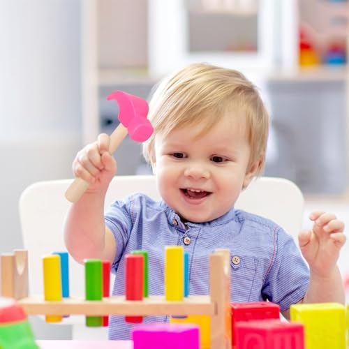 Fowecelt Wooden Hammer Toys Simulation Hammers Maintenance Tools Educational Toys for Kids Birthday Party Games Supplies (Pink) - Image 3