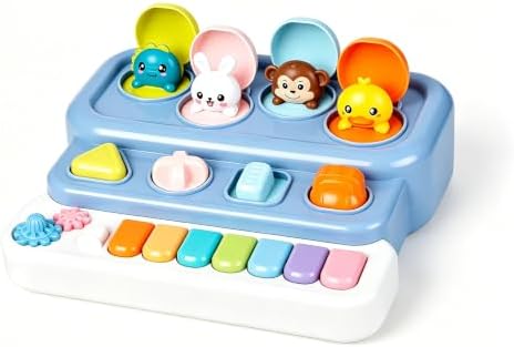 Montessori Pop Up Animal Toy for Toddlers, Mini Baby Musical Toy with Piano Keys & Lights, Interactive Cause and Effect STEM Learning Toy for Infants 6-12 Months, Birthday Gift for 1 2 3 Year Old by HOPANDOS