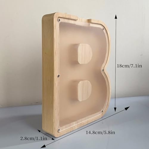 Wooden Letter Piggy Bank for Kids Boys Girls, A-Z Letters Wood Coin Bank Money Box, Piggy Bank for Toddler Family Christmas Birthday Gift(B) - Image 7