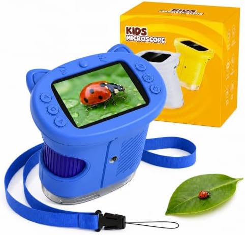 Kids Microscope, 1000X Handheld Digital Pocket Microscope with 2.4" IPS Screen & 8 LEDs, Rechargeable STEM Educational Science Toy for Outdoor Exploration, Gift for Boys Girls Age 4-12, Blue by OaeblleScienceExplorers