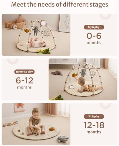 Blissful Diary Baby Play Gym Mat, Tummy Time Activity Mat with 6 Detachable Toys for Stage-Based Sensory & Motor Skill Development, Easy to Install & Clean, Baby Essentials Gift, Sandy Beige - Image 5