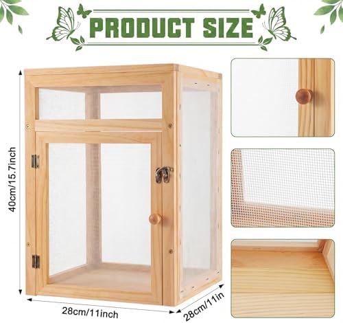 Bucherry Wooden Butterfly Habitat Cage Monarch Caterpillar Enclosure, 15.7" - Image 2