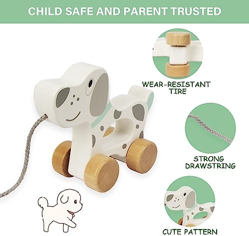 2 Pcs Baby Toys Car,Wooden Pull Along Toddler Toy, Developmental Toy for 1 Year Old Girl Boy Birthday Gift - Image 3