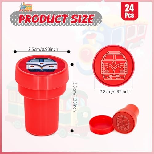 Cinrobiye 24 Pcs Train Stampers Party Favor Set, Cute Railway Train Stamps for Kids Birthday Party, Classroom Rewards, Carnival Prizes, Goody Bag Fillers, Transportation Themed Party Supplies - Image 2