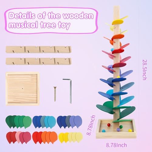 Wooden Marble Run Update Wooden Music Tree for Kids 3+ Years Old,Ball Drop Toy Montessori Toys for 3+ Birthday Gifts for Boys and Girls - Image 2
