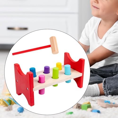 Simhoa Wooden Pounding Bench Toy with Mallet, Rectangle 7.5 x 3.4 x 3.7 in, Fine Motor Skills Activity for Toddlers - Image 2