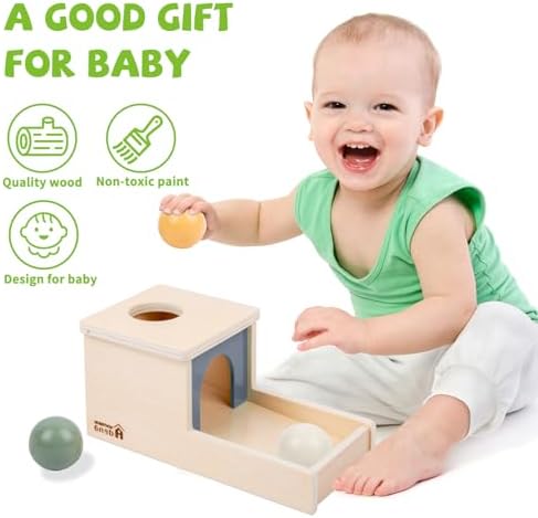 Adena Montessori Object Permanence Box, 3 Wooden Balls, Morandi Colors - Image 2