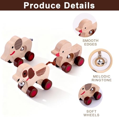 Wooden Animal Rattle with Bell - Baby Toys 6-12 Months & Toddler Toys 1-3 Years | Montessori Sensory Shakers, Nursery Decor Gift Set (Dog, Duck, Elephant) - Image 4