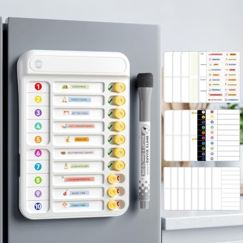 Chore Chart for Kids, Checklist Planning Board with Sliders, 19 Personalizable Sheets and Magnetic Marker, ADHD Tools for Kids to Do List Routine Chart Visual Schedule Magnetic Board for Fridge by Home