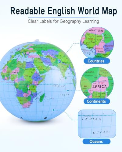 NUOBESTY Inflatable Globe Beach Ball, 11.8-Inch PVC World Map Ball - Image 3